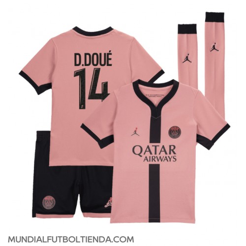 Camiseta Paris Saint-Germain Desire Doue #14 Tercera Equipación Replica 2024-25 para niños mangas cortas (+ Pantalones cortos)